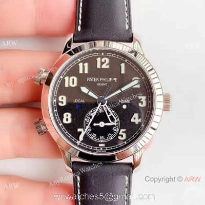(GR ) Swiss Patek Philippe Calatrava Pilot Travel Time 5524 Replica Watch SS Black Dial