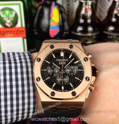 Fake Audemars Piguet Royal Oak Automatic Watch Rose Gold Black Dial