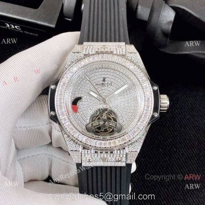 Luxury Copy Hublot Big Bang Tourbillon Iced Out Watch Black Rubber Band