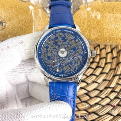 Replica Vacheron Constantin Geneve Flower Dial Blue Leather Strap