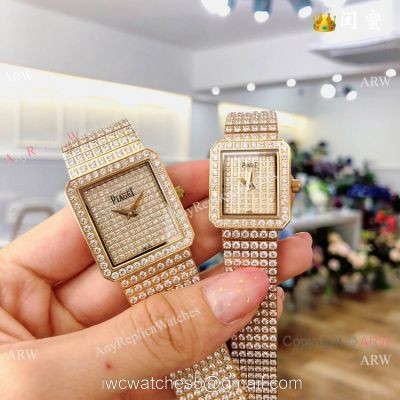 Swiss Replica Piaget Polo Diamond Watches All Gold Sapphire Glass
