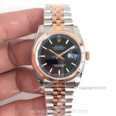 AR Factory V2 Rolex Datejust Black Face Two Tone Rose Gold Watch Rolex ?R 3135 Movement