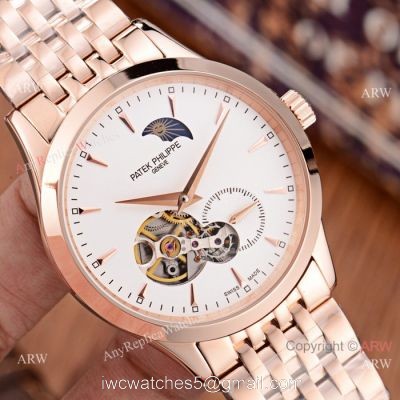 New Style Copy Patek Philippe Moon phase Watch Rose Gold 41mm Case
