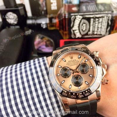 New Rolex Daytona Rubber Strap Replica Watch Rose Gold Case 40mm