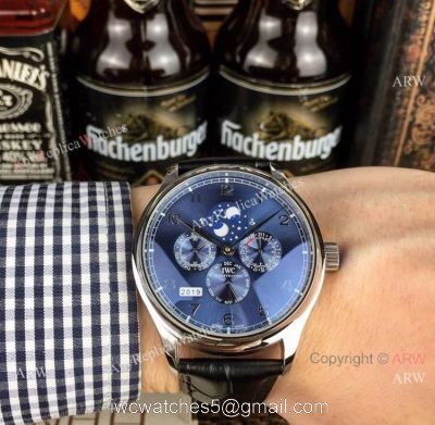 IWC Pilots Blue Dial Black Leather Strap Watch New Replica