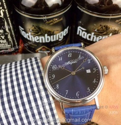 Clone Breguet Classique Watch 40mm SS Blue Dial Blue Leather Band