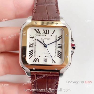 Swiss Replica Cartier Santos Two Tone White Dial Watch HBBv6 Factory