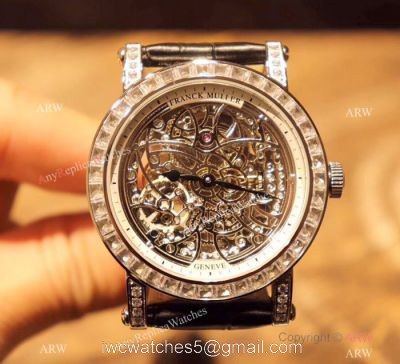 New Replica Franck Muller Round Skeleton Watch SS Diamond Bezel
