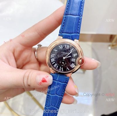 Fake Cartier Ballon Bleu Cartier Watch Lady 36mm  Blue Leather Band
