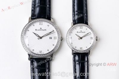 Swiss Replica Blancpain Villeret Ultraplate Lovers watch Diamond Bezel White Dial
