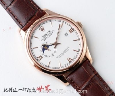 Rolex Datejust Moonphase Swiss 8217 Watches  Rose Gold White Face