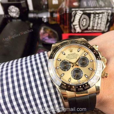 Yellow Gold Rolex Daytona Rubber Strap Replica Watch Mens 40mm