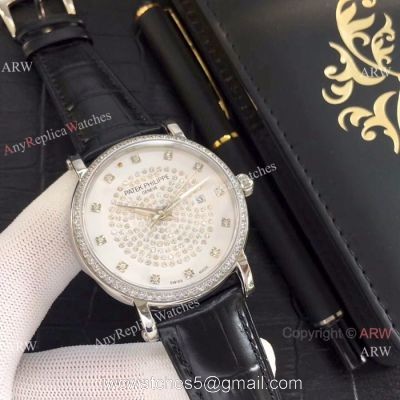 Patek Philippe Calatrava Diamond Watch  SS Black Leather Band