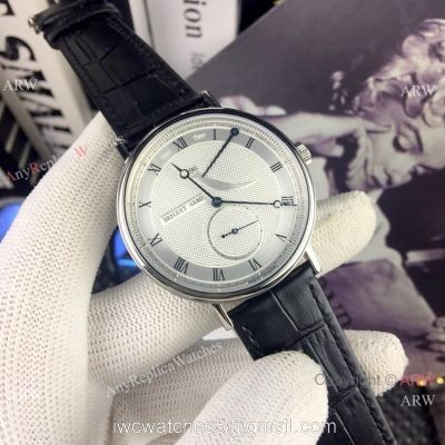 High Quality Copy Breguet Classique Mens Watch SS Black Leather Strap