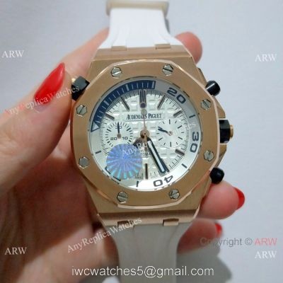 New CopyRoyal Oak Offshore Diver Chronograph 42mm Watch Rose Gold White Dial
