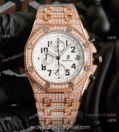 Rose Gold Royal Oak Offshore AP Iced Out Replica Watch for Sale