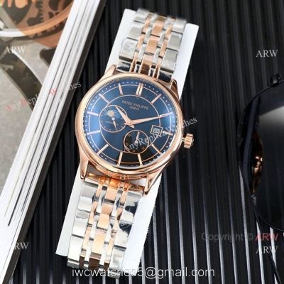 High Quality Patek Philippe Moonphase Two Tone Rose Gold Black Watches 40mm