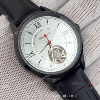 Copy Patek Philippe Tourbillon Men Watch Black Case Red Hand