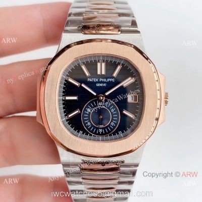 Swiss Grade One Copy Patek Philippe Nautilus watch 2-Tone Rose Gold Blue Dial