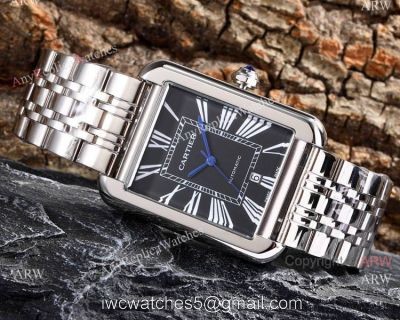 Replica Cartier Tank Solo Stainless Steel Black Roman Dial Watch Automatic