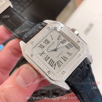 Cartier Santos 100 Diamond Replica Watch  SS Full Diamond