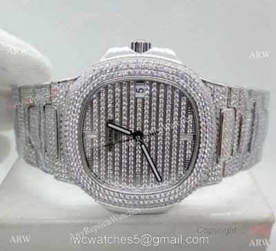 Swiss Grade Copy Patek Philippe Nautilus Jumbo Cal 324 Watch Stainless Steel Iced Out