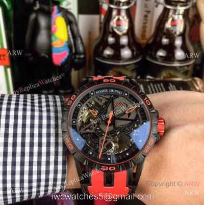 Roger Dubuis Excalibur Skeleton Copy Watch Black DLC Case 46mm