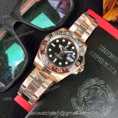 UR Replica Rolex GMT 2018 Root-Beer Rose Gold Black Dial Watch  Swiss Grade