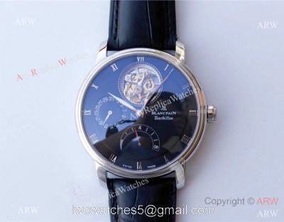 Best 1-1 Replica JB Factory Blancpain Villeret REAL Tourbillon Watch SS Black Dial