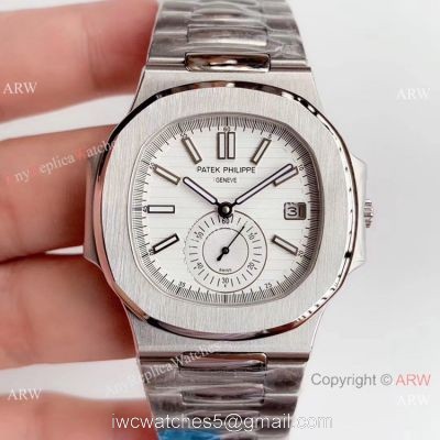 Super Replica Patek Philippe Nautilus Stainless steel White Face Watch Swiss Copy