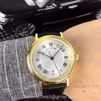 Copy Breguet Classique Date 42mm Men Watch Yellow Gold Silver Dial