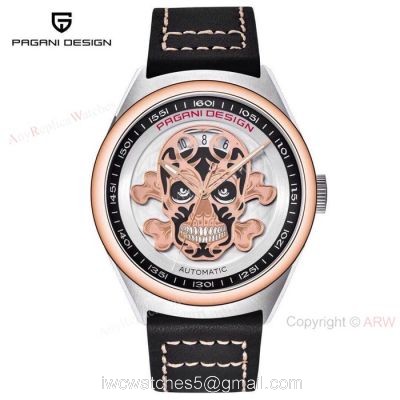 Replica Pagani Design Rose Gold Bezel Skeleton Skull Face Watch