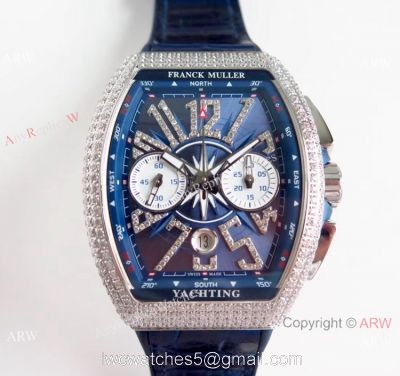 Swiss Clone Franck Muller Vanguard Yachting Blue Dial diamond Watch 7750 Movement