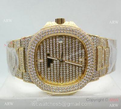 Swiss Replica Patek Philippe Nautilus Jumbo Gold Iced Out Watch 39.5mm