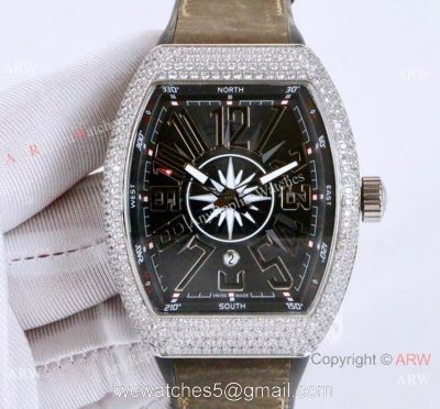 Franck Muller Vanguard Replica Watch SS Iced Out Gray Dial