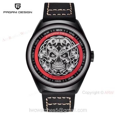 New Replica Pagani Design Black PVD Skeleton Skull Men Watch