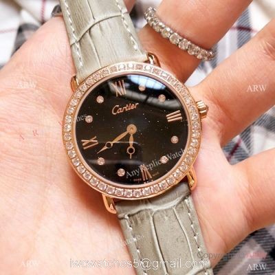 Copy Cartier Rose Gold Black Dial Watch 33mm Ladies
