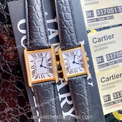 New Copy Cartier Tank Solo Watches Gold Case Diamond Bezel