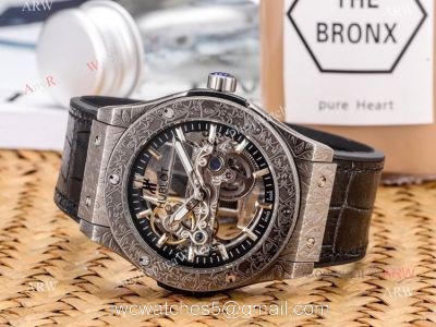 Copy Hublot Classic Fusion Tattoo Wristwatch  Black Gummy Strap