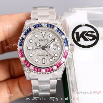 Swiss Grade 1 Copy Rolex GMT Master 2 Rainbow Bezel KSF 316L Stainless Steel Watch 40mm