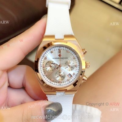 Fake Vacheron Constantin Overseas Chrono Watch Rose Gold Silver Dial