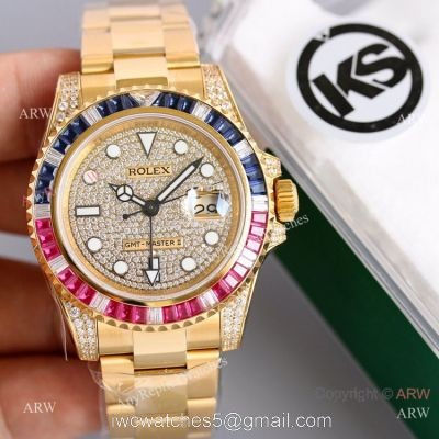 Swiss Grade 1 Replica Rolex GMT Master 2 Rainbow Yellow Gold Watch  KSF Eta2836