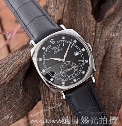 New Copy Rolex Geneve Cellini Black Dial Black Leather Strap Watches