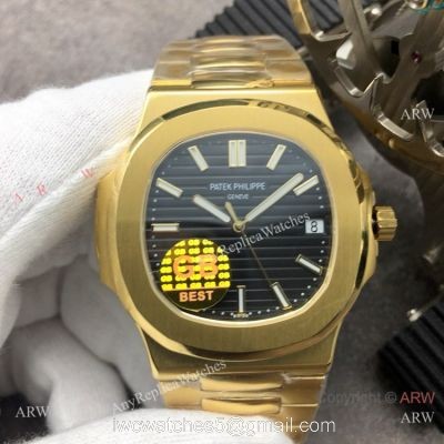 Grade 1A Replica Patek Philippe Nautilus GB Factory Cal.324 Yellow Gold Black Dial Watch