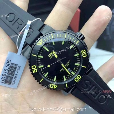 Swiss Fake Oris Aquis 43mm Watch Black and Yellow
