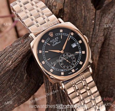 New Replica Rolex Geneve Cellini Black Rose Gold Watch 42mm