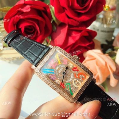 New Fake Franck Muller Long Island Color Dreams 26mm Watch Rose Gold Diamond