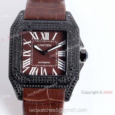 AAA Copy Cartier Santos De Iced Out Brown Dial Automatic Wrist