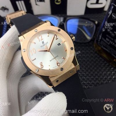 Replica Hublot Classic Fusion 43mm Watches Silver Dial Rose Gold