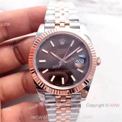 (EW) Chocolate Dial 2 Tone Rose Gold Rolex Datejust II 41 Swiss3235 Watch  126331